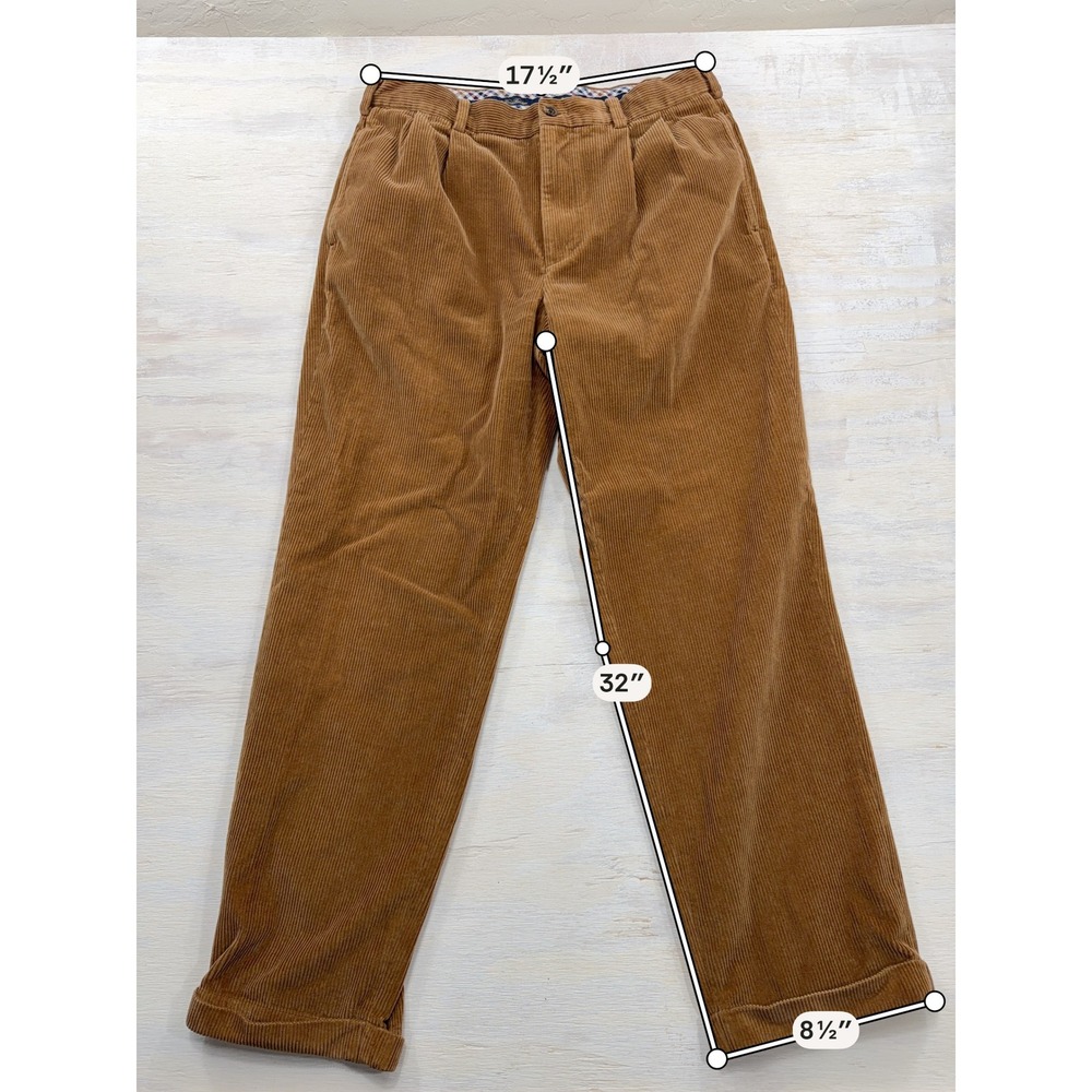 Brooks Brothers Pants Thompson Pleated Corduroy Cuffed Brown Mens W35 L32